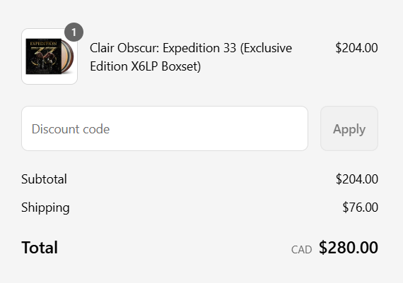 6 LP North America shipping to Canada cost