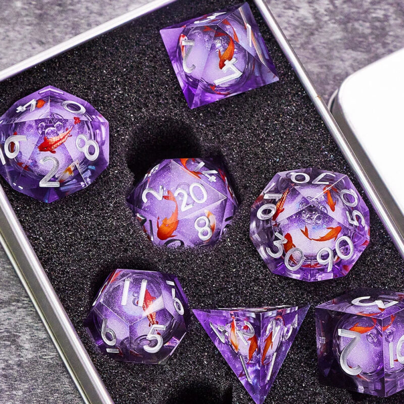 COC TRPG Star field Liquid Core Baldur's Gate multi-sided dice set 20-sided DND Black Orchid Koi + Metal Gift Box + Velvet Bag