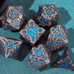 COC TRPG dice metal Baldur's Gate COC dice set multi-faceted Cthulhu DND dice Glitter Blue + Metal Gift Box + Velvet Bag