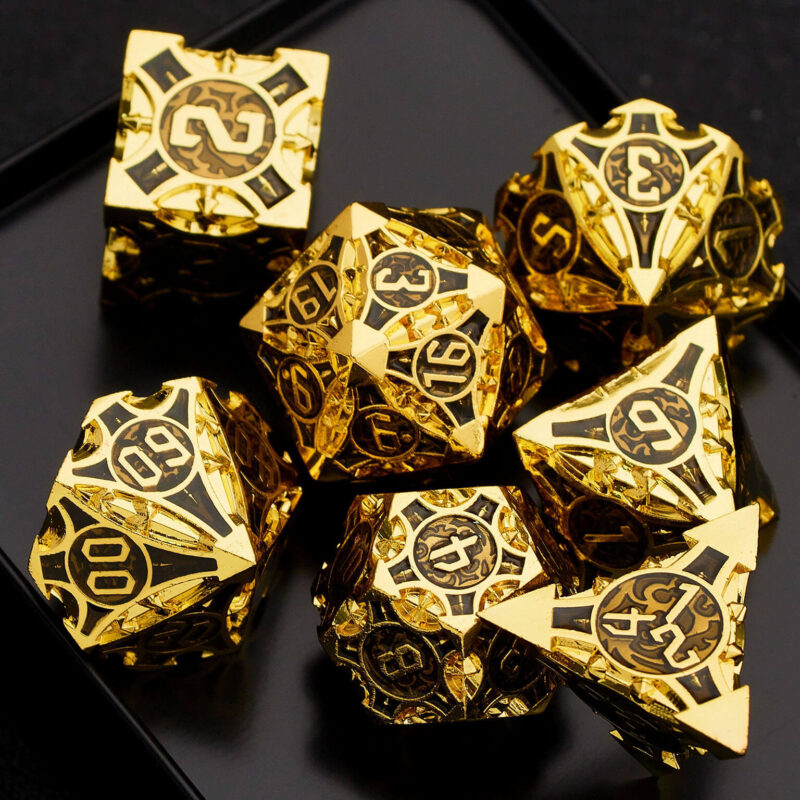 COC TRPG dice metal Baldur's Gate COC dice set multi-faceted Cthulhu DND dice Golden Black + Metal Gift Box + Velvet Bag