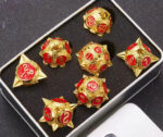 COC TRPG dice metal Baldur's Gate COC dice set multi-faceted Cthulhu DND dice Golden Red Lotus + Metal Gift Box + Velvet Bag