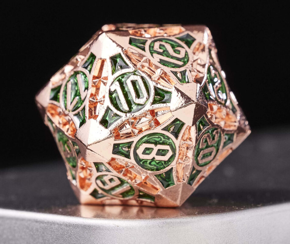 COC TRPG dice metal Baldur's Gate COC dice set multi-faceted Cthulhu DND dice Rose Gold Green D20 + Velvet Bag