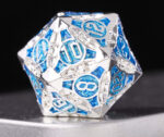 COC TRPG dice metal Baldur's Gate COC dice set multi-faceted Cthulhu DND dice Silver Blue D20 + Velvet Bag